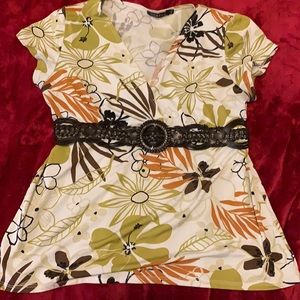 Flower printed shirt with built in belt